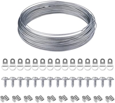 Cosensi- Foto Ophangset - D-ring Haken - Aluminium Verbindingsbuizen - Hangdraad 10m - 51 Stuks - Stevig en Duurzaam - Foto Ophangmateriaal