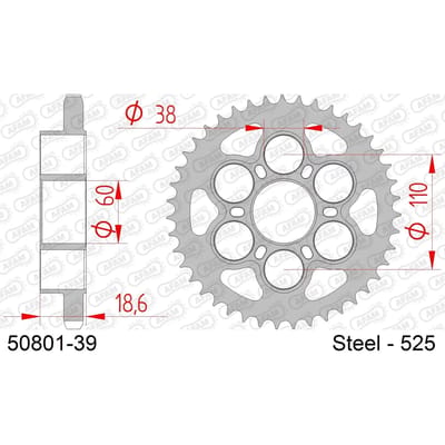 Stalen motortandwiel achteraan Afam 525 39 dents
