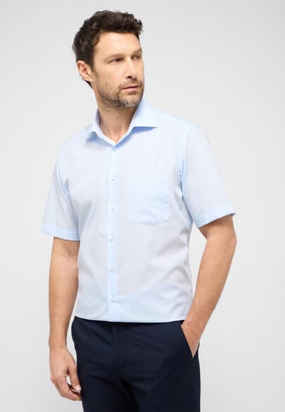 ETERNA modern fit overhemd korte mouw - popeline - lichtblauw - Strijkvrij - Boordmaat: 44