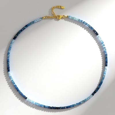 Cavill - Elegante Halsketting 925 Sterling Zilver 18K Goud Verguld - 37,96 ct Santa Maria Aquamarijn - Minimalistische Braziliaanse Blauwe Edelsteen