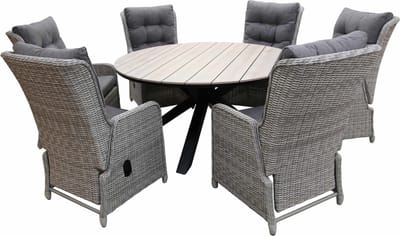 7-delige ronde tuinset | 6 Dublin verstelbare stoelen (MG) | ⌀150cm Cyprus tuintafel (Wood)