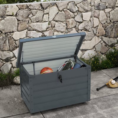MIVRAY Kussenbox - Opbergbox Met Wielen En Slot - Voor Tuin Balkon En Terras - Staal - Donkergrijs - 100 X 62 X 65 Cm