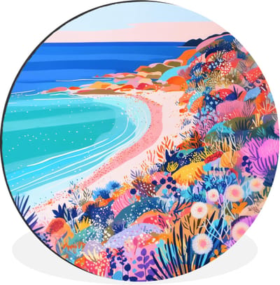 WallCircle - Wandcirkel - Muurcirkel - Bloemenweide - Zee - Zomers - Aluminium - Dibond - 30x30 cm - Binnen en Buiten