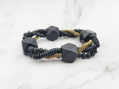 Mei's - Tibetan Hexa Twist - armband dames - koper goud/zwart - polsmaat 17 cm