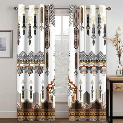 Europese Ethiopische Traditionele Design Overgordijnen 2 Panelen Boheemse Stijl Woonkamer Slaapkamer Huisdecoratie Gordijnen Oogjes Bovenkant (50Wx50H)x2(CM)&Grommet Top