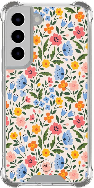 Hoesje (shockproof) geschikt voor Samsung Galaxy S22 - Romantische bloemen - Extra sterke case - TPU/polycarbonaat - Bloemen - Multi, Transparant