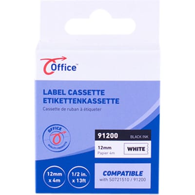 Labeltape office paper zwart wit 12mm x 4m