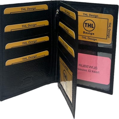 THL Design – Leren Autopapieren Mapje – Portefeuille – Paspoort Hoesje – Echt Leer Zwart