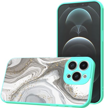 Smartphonica Telefoonhoesje Geschikt voor iPhone 12 Pro Max met Zilver Marmer opdruk - TPU Back Cover Case Silver Marble Design - Turquoise geschikt voor iPhone 12 Pro Max