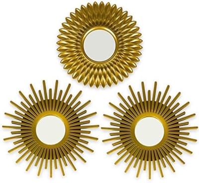 PromoHome Wandspiegels Set van 3 - Ronde Gouden Spiegel Decoratie voor Woonkamer, Slaapkamer en Gang - Vintage Wanddecoratie met Kunststof Frame - Woonaccessoires en Cadeau Idee