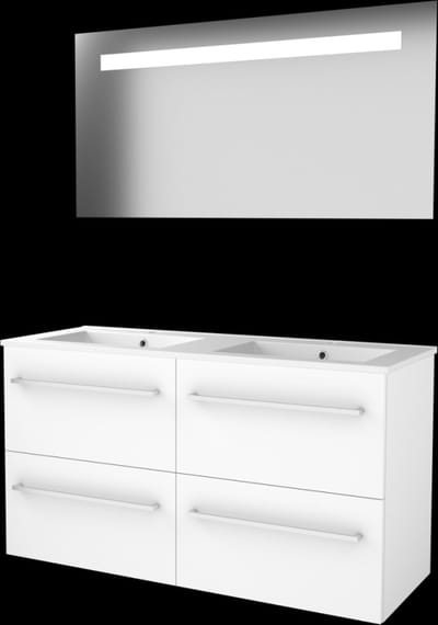Basic-Line Economic 46 Badkamermeubelset - 120 x 46 cm - Met Grepen - 4 Lades - Keramische Wastafel - 2 Kraangaten - Spiegel met LED Verlichting - Ice White