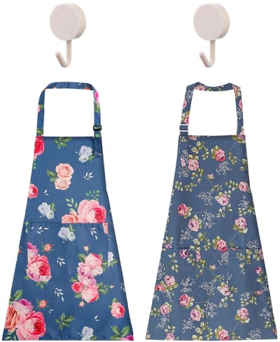 Dailygoods- Schorten 2 Stuks - Verstelbare Schorten - Oliebestendig - Bloemenmotief - Inclusief Haken - Afmetingen 71x67 cm / 73x65 cm - Keukenschort