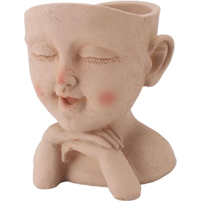 Pot de Fleurs Visage Homme Peinture à la Main Résine Tête d'Homme Pot de Fleurs Décoratif Drôle Pot de Fleurs Succulentes avec Trou de Drainage pour beige