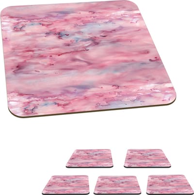 Onderzetters voor glazen - Alcohol inkt - Marmer - Roze - Patronen - 10x10 cm - Glasonderzetters - 6 stuks