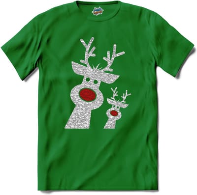 Kerst rendier buddy's glitter - T-Shirt - Dames - Heren - Kelly Groen - Maat XXL