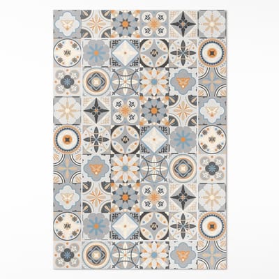 Wallfluent Vinyl Tapijt - Spaanse Tegels Pastel Mozaïek Vloerkleed Op Vinyl - 60 x 90 cm - Rechthoek Binnen Tapijt - Beige Vinylmat - Woonkamertapijt - Slaapkamertapijt
