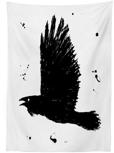 ABAKUHAUS Tafelkleed – Zwarte kraai, gotische inkt, 140x200 cm, antraciet/wit