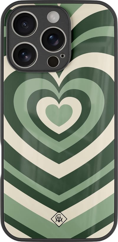 Casimoda® hoesje - Geschikt voor iPhone 16 Pro - Hart Swirl Groen - Luxe Hard Case Zwart - Backcover telefoonhoesje - Groen