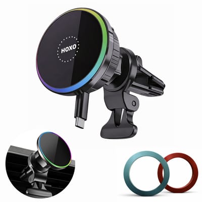 Telefoonhouders auto - 15W Draadloos Opladen - USB-C verlengkabel + 2 Magneet Platen - 360° Rotatie - GSM Houder auto - Magnetisch