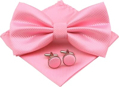 Fako Fashion - Vlinderstrik, Pochette & Manchetknopen- Kleine Ruit - Vlinderdas - Strikje - Pochet - Roze