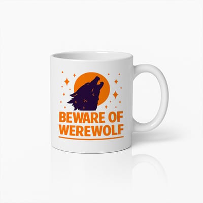 Beware of Werewolf Mok – 330ml Grappige Halloween Koffiemok met Huilende Wolf Design – Perfect Cadeau voor Horror- & Fantasyliefhebbers