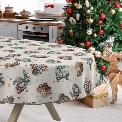 ANRO Tafelkleed Kerstman Groen Ovaal 180x140cm Met sierband Afwasbaar Waterafstotend Binnen & Buiten