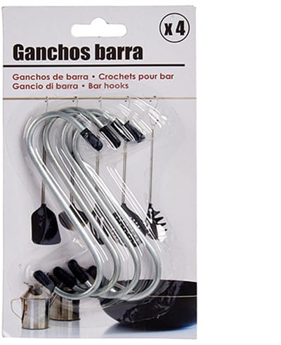 Benson S-haken / gerei ophanghaakjes - 4x stuks - met zwarte beschermlaag - 20 cm - metaal - Ophanghaken voor keukengerei/bestek