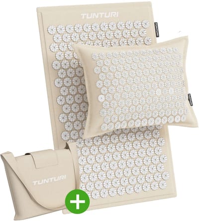 Tunturi Eco Spijkermat Met Kussen - Acupressuur - Meditatie Mat - Acupunctuur Set - Massage en Ontspanning - 68x42x2 cm - Beige