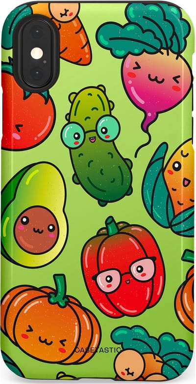 Casetastic Hoesje Geschikt voor Apple iPhone X/Xs - Stijlvolle Beschermende Duo-layer Case - Cartoon Groente Mix