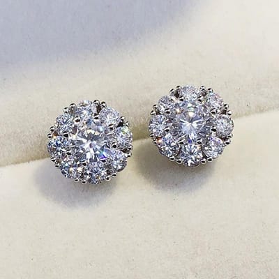 Huitan Chique Bloemvormige Oorbellen met Volledige Kristallen Zirkonia Glanzende Oorbellen voor Vrouwen Nieuwe Mode Sieraden gray