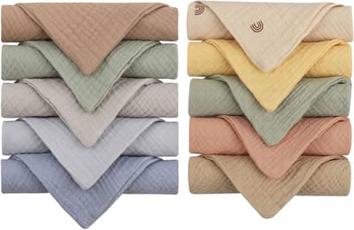 SnelShoppen - Muslin Doekjes voor Baby, 10 Stuks 23x23cm Super Zachte Katoenen Burp Doeken, Multifunctionele Gezichtsdoekjes voor Kinderen, Antibacter