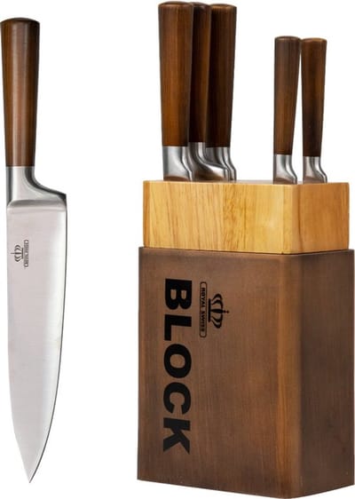 Messenset – Messenblokken met messen – 6-delig – keukenmessen set – RVS – Bruin – Royal Swiss®