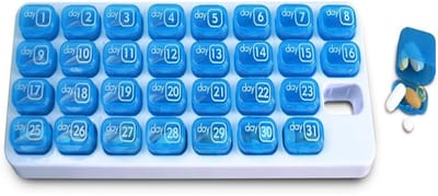 Pillendoos-Pillendoosjes-Medicijndoosje-31 dagen-Medicijn Organizer-Maandelijkse pillendoos-Verwijderbaar-Zeer geschikt voor op reis, medicijndoos voor onderweg-blauw