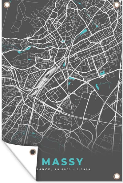 Muurdecoratie Massy - Frankrijk - Plattegrond - Kaart - Stadskaart - 120x180 cm - Tuinposter - Tuindoek