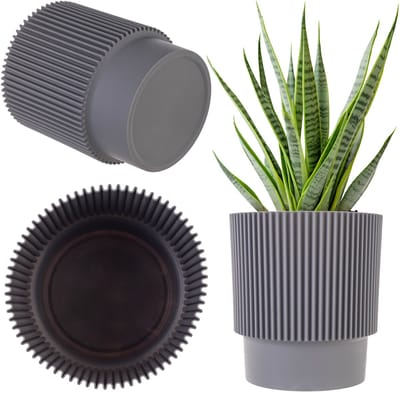 Ronde Bloempot Buiten & Binnen - Decoratieve Kunststof Plantenpot - Modern Sierpot Grijs 15,5 cm