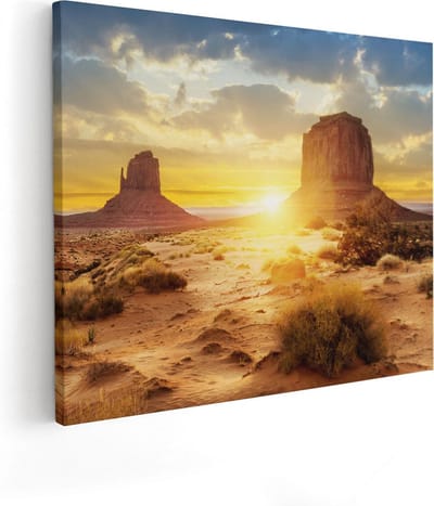 Artaza Canvas Schilderij Woestijnlandschap - 50x40 cm - Wanddecoratie Natuur - Muurdecoratie Zonsondergang - Kamer Accessoires Amerika