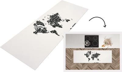 Keukenloper - Loper keuken - Wereldkaart - Cijfers - Design - 150x50 cm - Keukenloper vinyl