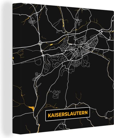 Canvas Schilderij Kaiserslautern - Black and Gold - Stadskaart - Plattegrond - Kaart - Duitsland - 20x20 cm - Wanddecoratie