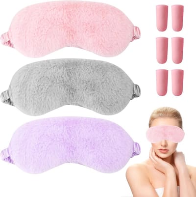 Pluche slaapmasker set met oordopjes - Verduisterend oogmasker voor beter slapen