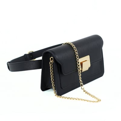 Solier Bianca F34 - heuptas dames - zwart - saffiano eco leer - verstelbare band - goudkleurige details