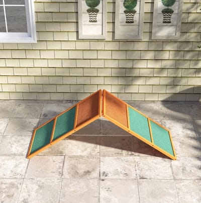 MEUNIQ Honden agility loopplank 173 x 59 x 66 cm, inklapbare hordenplank met verstelbare hoogte en antislip oppervlak, houten trainingsrampe voor hondensport, oranje/groen