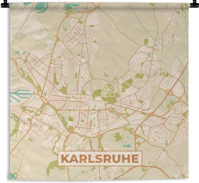 Wandkleed - Wanddoek - Karlsruhe - Stadskaart - Vintage - Plattegrond - Kaart - 180x180 cm - Wandtapijt
