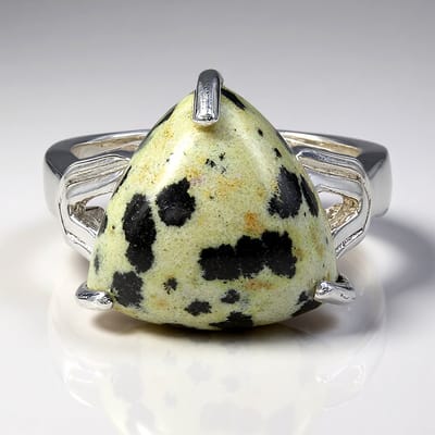Cavill - Zilveren ring met 10,02 ct Dalmatiër Jaspis - 925 Sterling Zilver - Triljant Cabochon Prong Zetting - Uniek & Modern Design