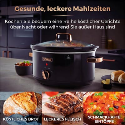 Infinity Slowcooker - 6.5L - 270W - 3 Kookstanden - Warmhoudfunctie - Zwart En Roségoud - Huishoudelijke Apparaten