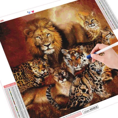 5D Diamant Schilderij Dier Volledige Ronde Leeuw Diamant Borduurwerk Tijger Huisdecoratie 30x30CM brown