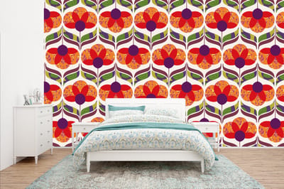 Behang - Fotobehang Retro - Flower Power - Vintage - Kleuren - Breedte 400 cm x hoogte 240 cm