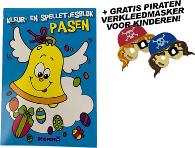 Pasen kleur- en spelletjesblok voor kinderen met gratis verkleedmasker