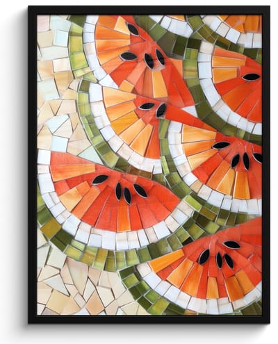 Poster in lijst - Fotolijst 50x70 cm - Posters - Mozaïek - Watermeloen - Rood - Pitten - Posterlijst zwart - Decoratie - Wanddecoratie woonkamer - Muurdecoratie slaapkamer