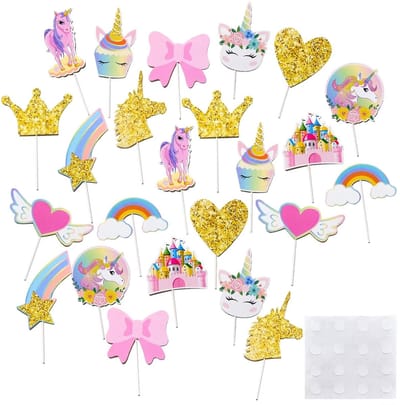Dailygoods- Cupcake-wrappers 24-delige set - Taartdecoratie - Eenhoorn - Muffin decoratie - Verjaardagsdecoratie - Eetbaar materiaal - Licht en milieuvriendelijk