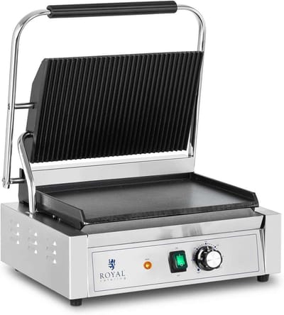 Panini Grill - Contactgrill Plancha - Sandwiches Grillen - Gegroefd Glad - 33 x 22 cm - Zilver